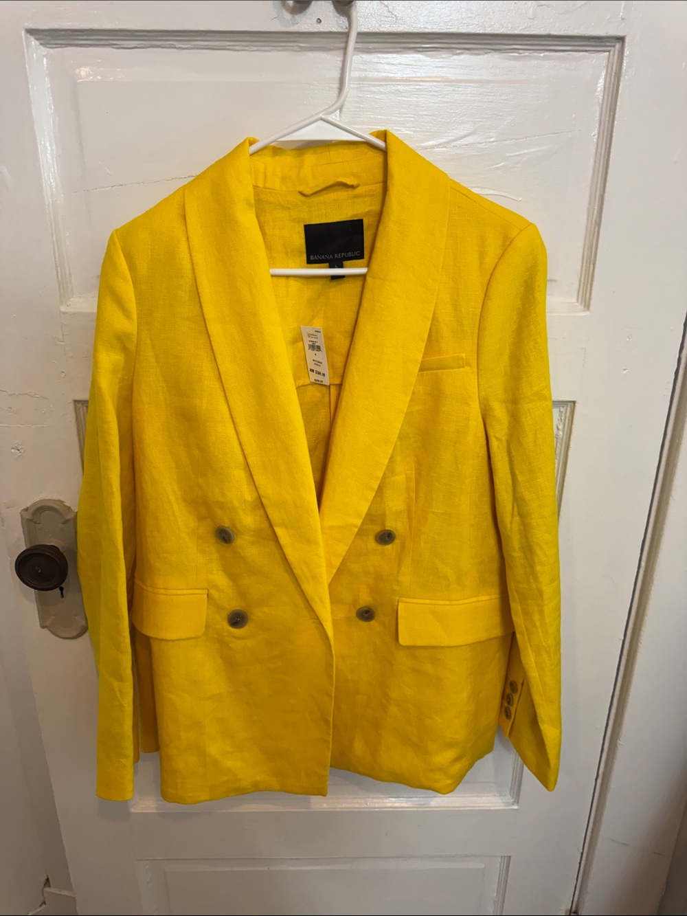 Banana Republic Yellow Double-Breasted Linen Blazer